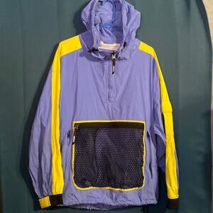 Kenzo Blue & Yellow Anorak 1/2 Zip Hooded Windbreaker with Pocket